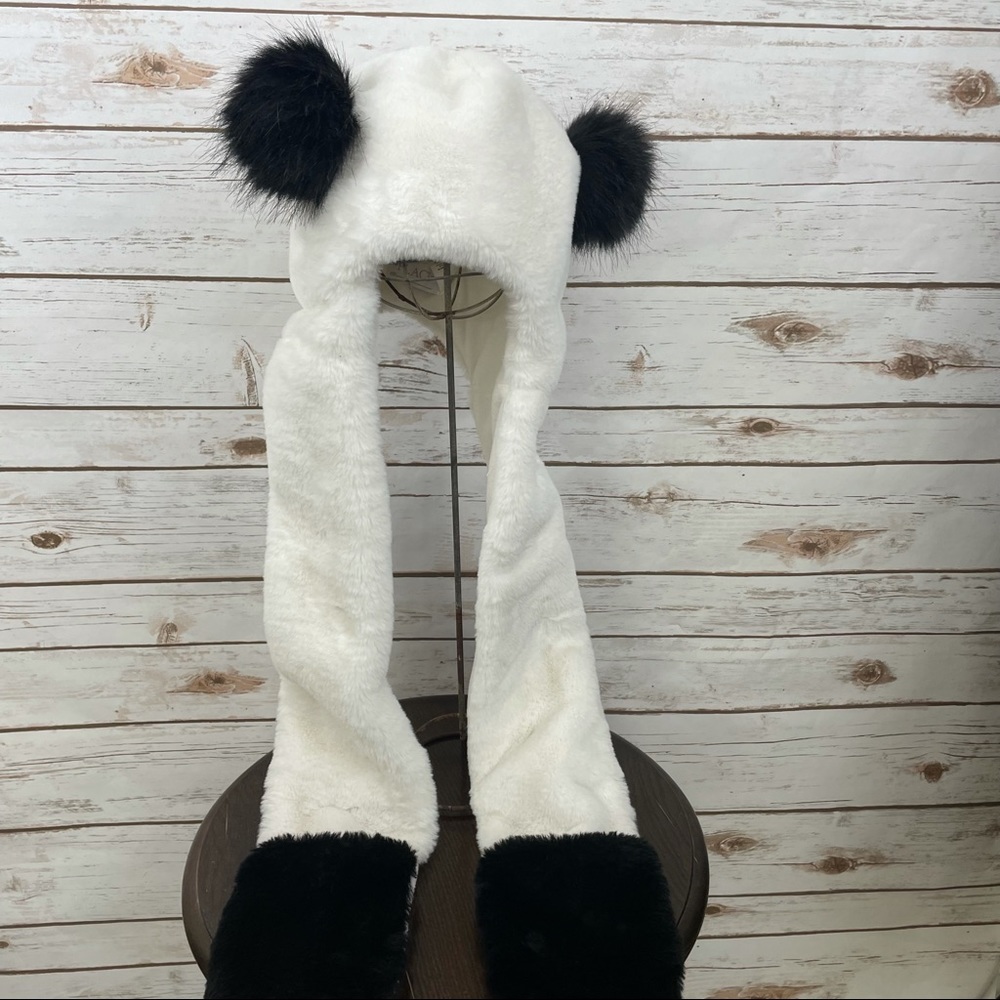 CHIDREN'S PLACE Faux Fur Panda Ear Hat Scarf  L
